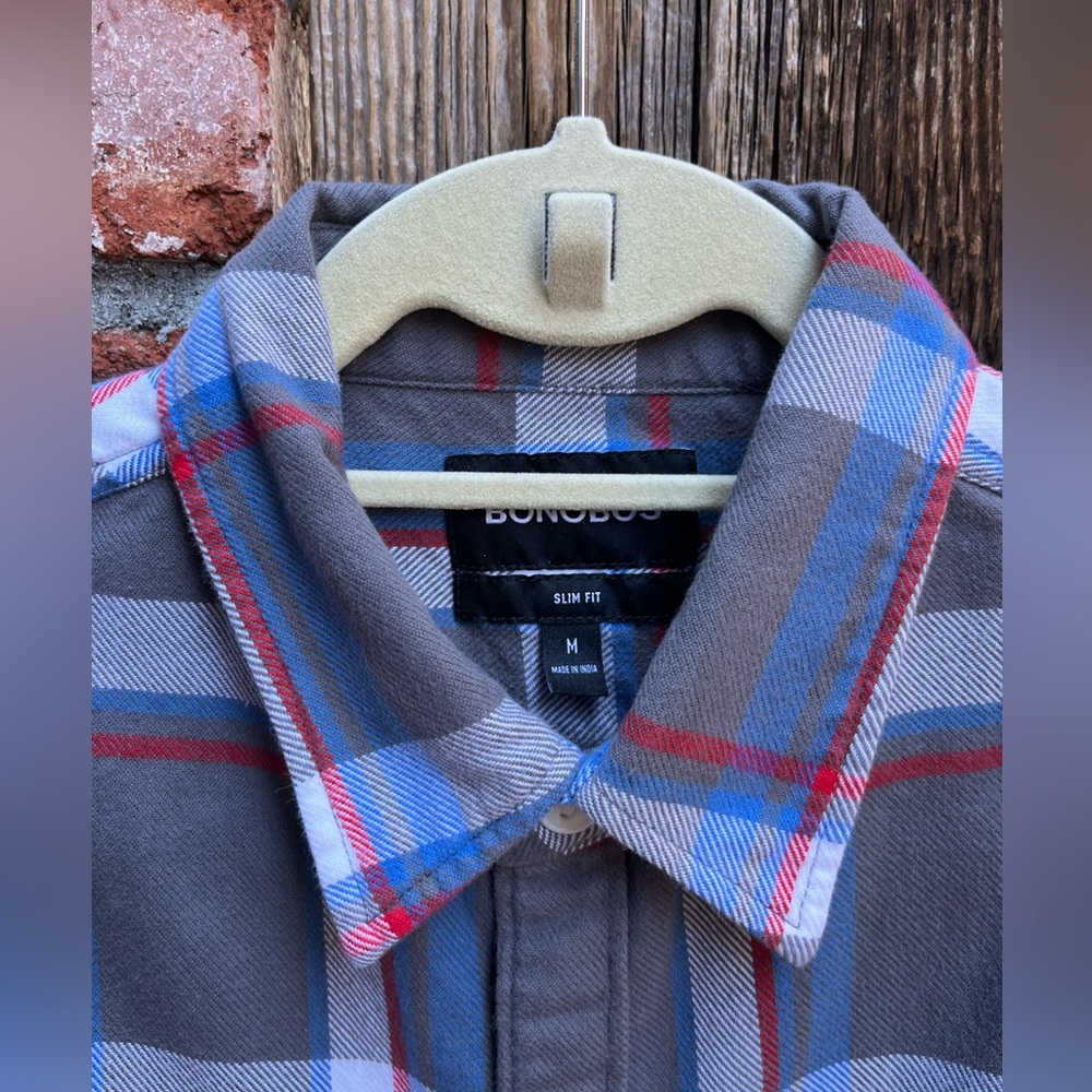 Bonobos Men's Gray Fleece Plaid Shirt